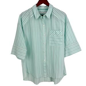 Foxcroft Sz 12 Womens Blue White Summer Tropical Formal Blouse Shirt Top Beach